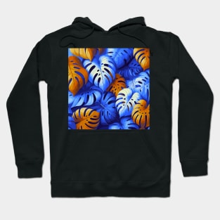 Blue Red Tropical Leaves Hoodie